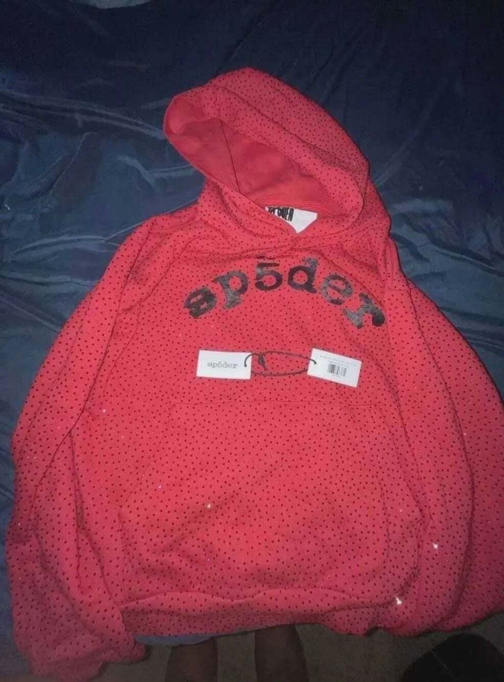 Sp5der VVS Gemstone Hoodie Red with Rhinestones